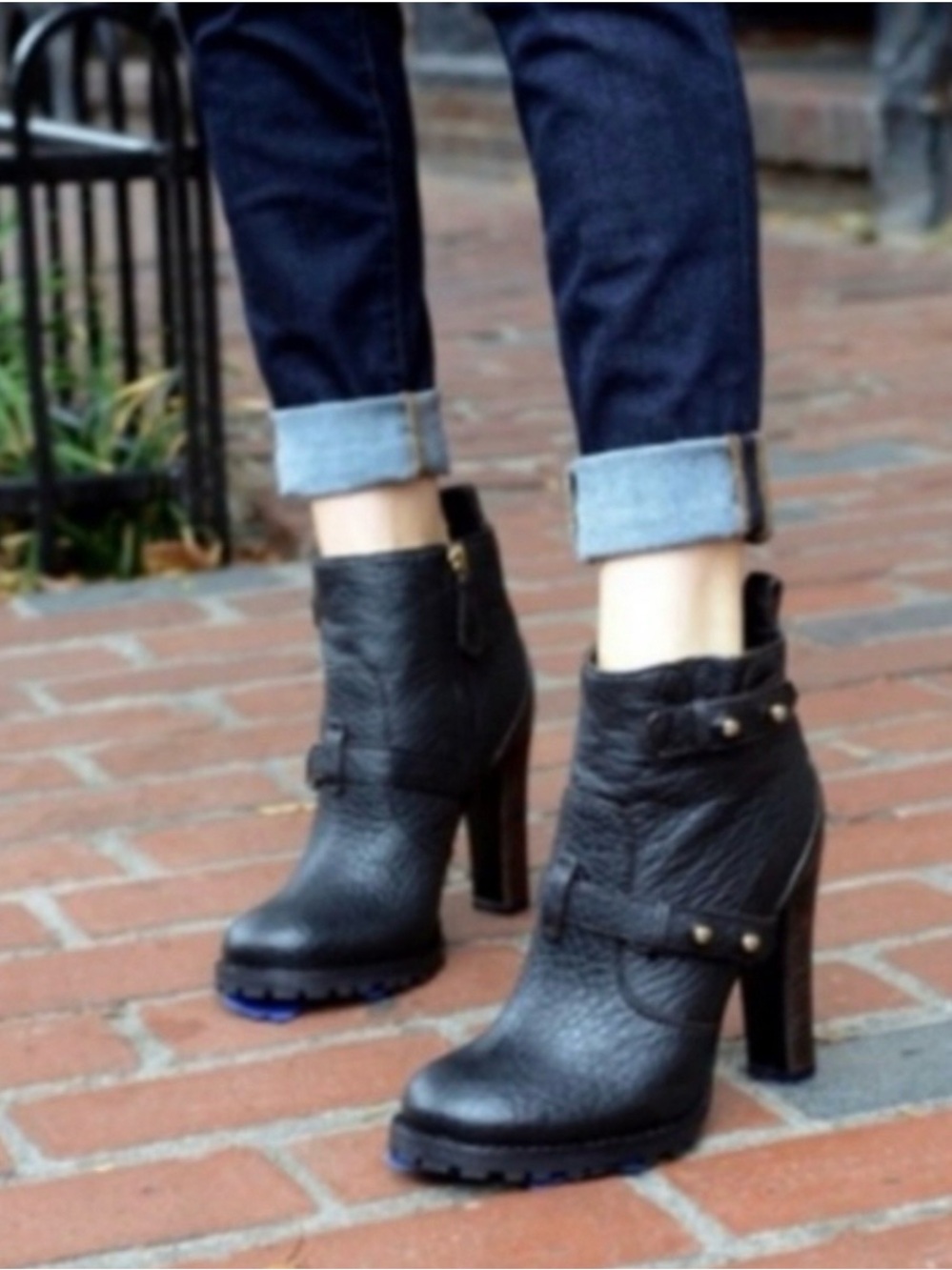 Tory Burch Black Leather High-Heel Lug Ankle Boots